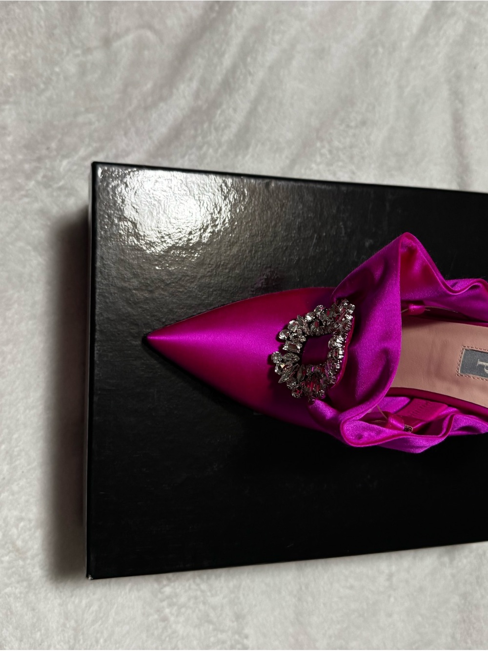 SJP by Sarah Jessica Parker Fuchsia Satin Pointed Toe Pump with Crystal Brooch